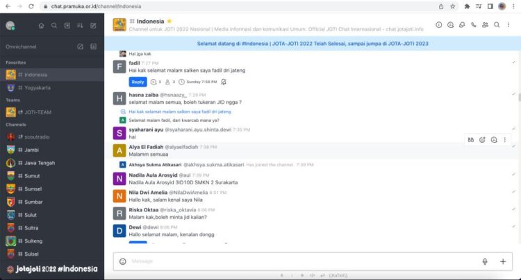 Lebih dari 2 Ribu Peserta Menggunakan Chat Pramuka pada JOTA-JOTI 2022