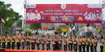 Pembukaan Pesta Siaga 2023 Binwil Banyumas di Alun Alun Kabupaten Cilacap dibuka Mabicab Kwarcab Cilacap Kak Yunita Dyah Suminar, SKM, M.Sc, M.Si