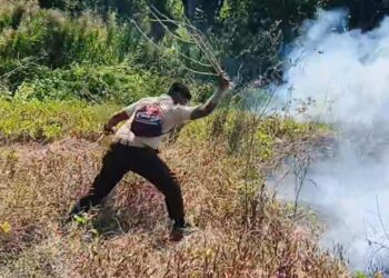 Saka Wanabakti Banyuwangi Sigap Padamkan Kebakaran Lahan di Pantai Seranite