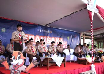 Dari Bumi Perkemahan ASM Sungai Gelam, Kak Yulius Sampaikan Sambutan Ka Kwarnas Pada Pembukaan Peran Saka Daerah Jambi