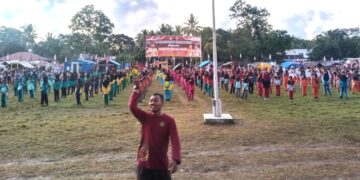 Peserta Perkemahan Kwartir Ranting Gerakan Pramuka Barebbo Semangat Ikuti Senam dan Bakti Sosial