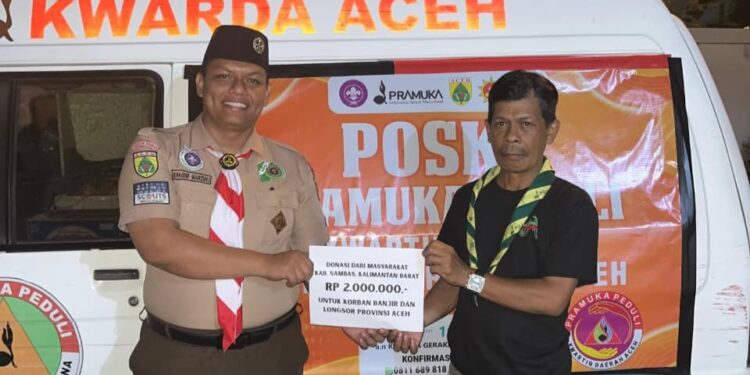 Donasi Masyarakat Sambas Kalbar Disalurkan untuk Korban Banjir dan Longsor Aceh Melalui Pramuka Peduli Aceh