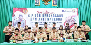 Teguhkan Nasionalisme dan Patriotisme Pramuka Perti, Kwarda Lampung Gelar Sosialisasi 4 Pilar Kebangsaan dan Anti Narkoba di Umala Metro