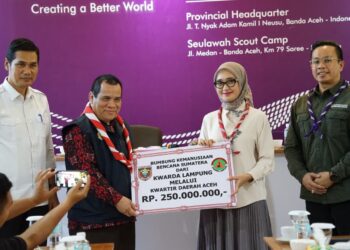 Ketua Kwarda Lampung Serahkan Dana Bumbung Kemanusiaan Sebesar 250 Juta Ke Kwarda Aceh