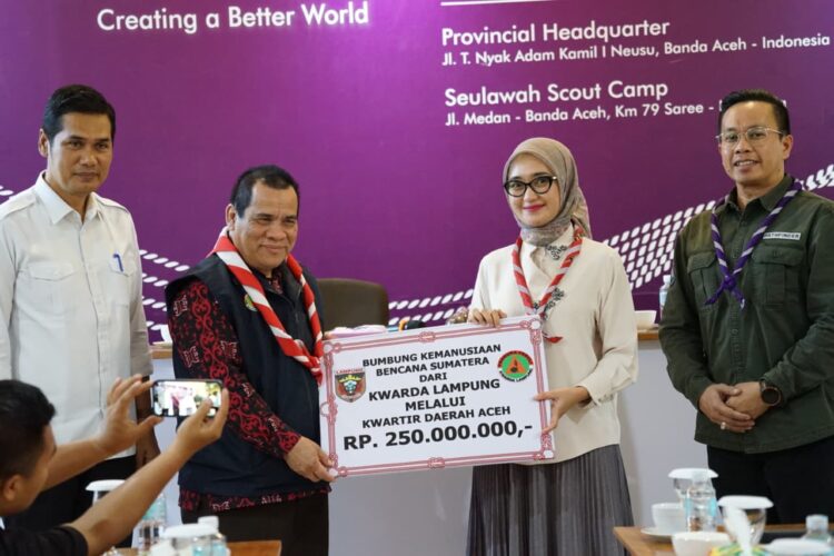 Ketua Kwarda Lampung Serahkan Dana Bumbung Kemanusiaan Sebesar 250 Juta Ke Kwarda Aceh