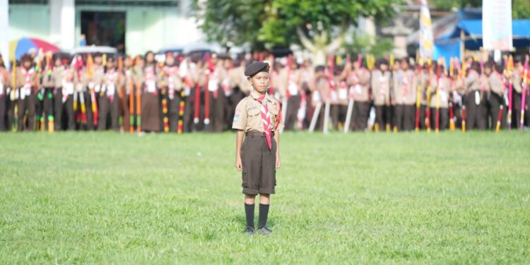 Siswa SD Inpres Mora Jadi Pemimpin Upacara Pembukaan Jamcab II Kwarcab Mamuju Tengah